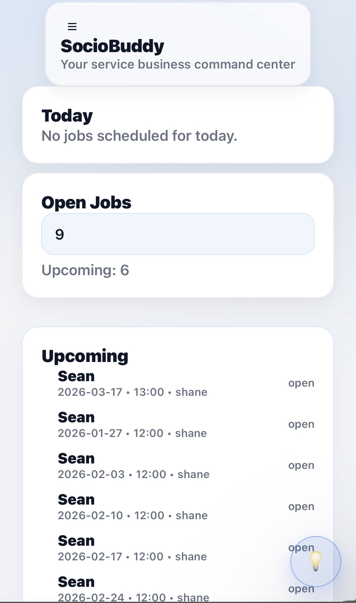 SocioBuddy CRM mobile view